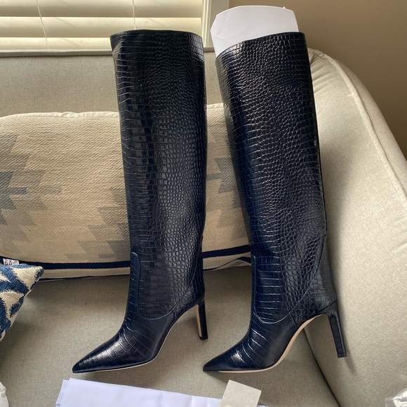 Jimmy Choo mavis 85 blue navy croc embossed leather boots NWT 36.6 - Picture 3 of 11